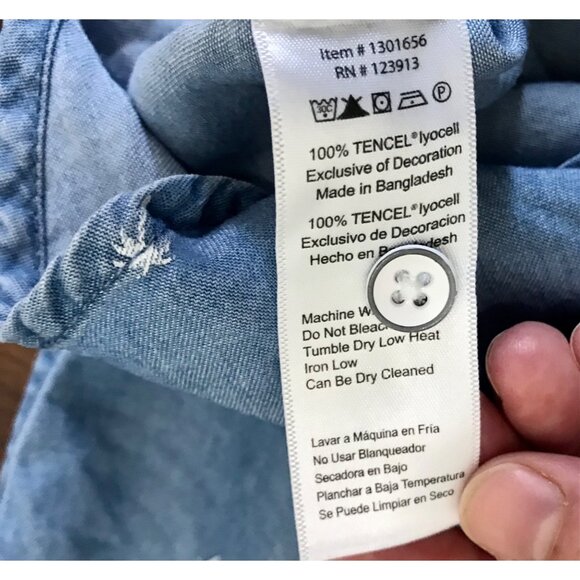 Jach's Girlfriend Women's Chambray Palm Tree Print Cap Sleeve Button-Up Size 2XL - Picture 8 of 10